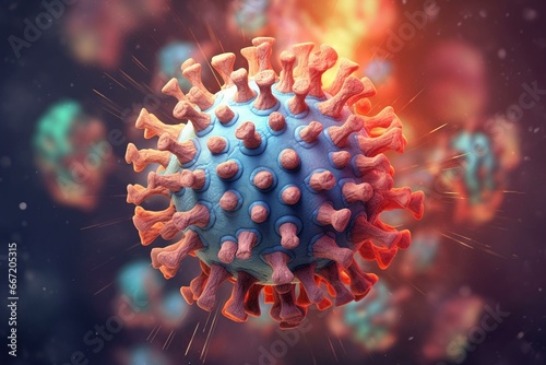 Illustration depicting medical concept of COVID-19 or flu virus infection. Generative AI photo