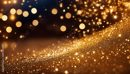 gold glitter background  falling stars  and beautiful bokeh  making it perfect for a winter invitation or card