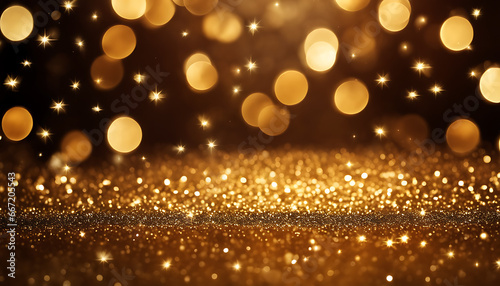 gold glitter background, falling stars, and beautiful bokeh, making it perfect for a winter invitation or card