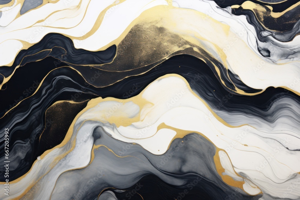 Suminagashi art. Black and white with gold line. Elegant composition. Golden swirl, artistic design. The style includes swirls of marble or ripples of agate Suminagashi art. Black and white with gold line. Elegant composition. Golden swirl, artistic design. The style includes swirls of marble or ripples of agate