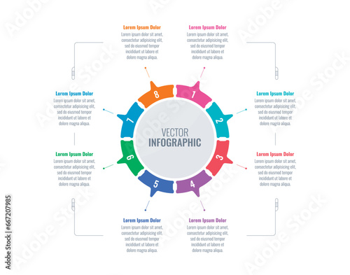 eight step informational template. ring, circular, circle infographic template. annual report, magazine, business, web, internet infographic template