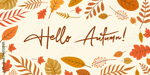 Hello autumn background leaves