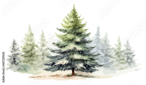 Wald WInter Tannenbaum Winterlich Schnee Landschaft Wasserfarben Aquarel