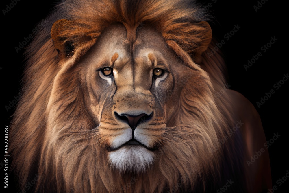 Majestic lion portrait in natural habitat at night, wildlife photography