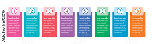 eight step informational template. envelope and colorful cards infographic template. annual report, magazine, business, web, internet infographic template
