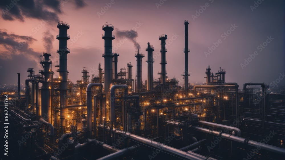 Oil refinery from industrial zone, oil and gas petrochemical industry, oil and gas storage tank pipe Oil refinery from industrial zone, oil and gas petrochemical industry, oil and gas storage tank pipe