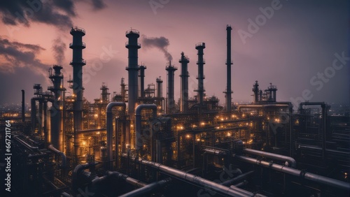 Oil refinery from industrial zone, oil and gas petrochemical industry, oil and gas storage tank pipe