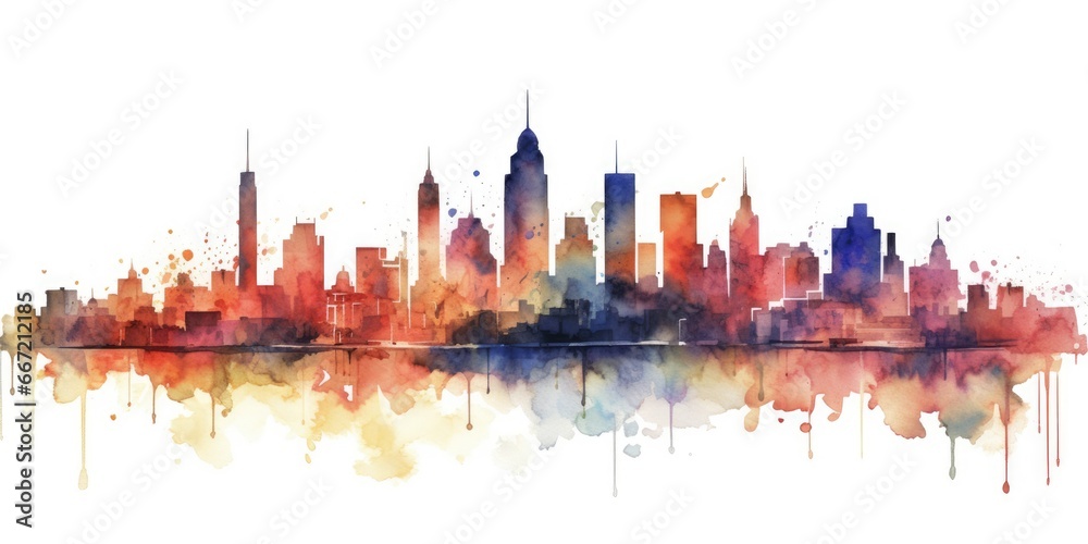 city skyline watercolor on white background. beautiful Generative AI AIG32