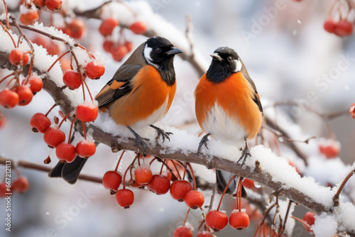 Vögel auf einem Ast im Winter © Fatih
