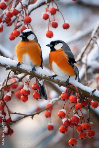 Vögel auf einem Ast im Winter