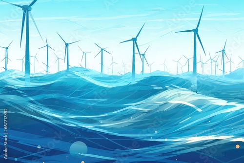 Offshore Wind Farm With Turbines In The Ocean photo