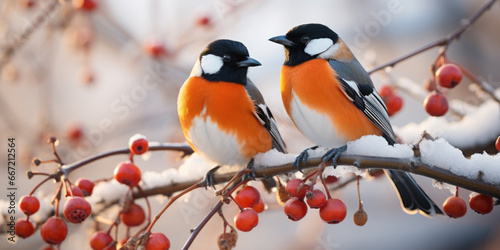 Vögel auf einem Ast im Winter © Fatih