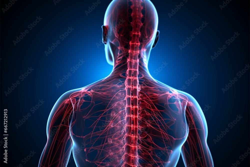 Back view X ray exposes the complex human nervous system anatomy Stock ...