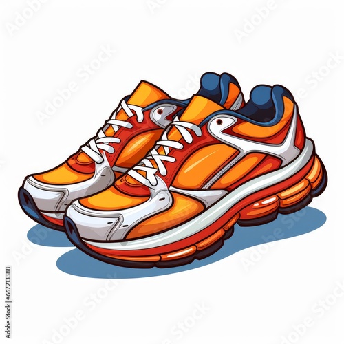 Running shoes, cartoon style, single, white background. AI generated