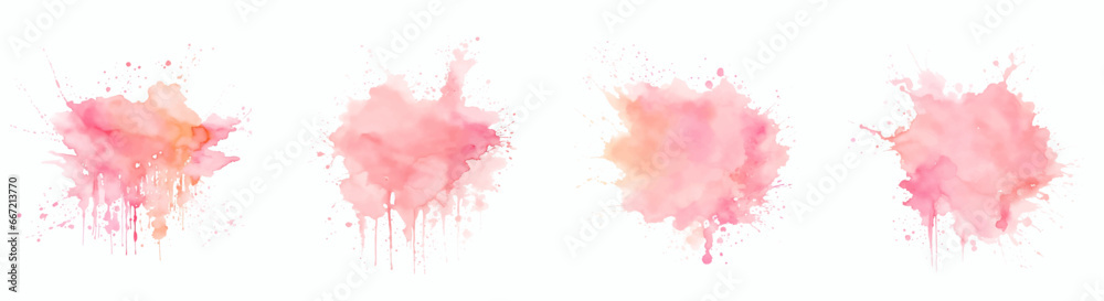 Set pink watercolor, Vector watercolor stain pastel color set, Set Abstract watercolor background with splashes