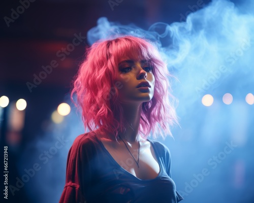 Mystical woman surrounded by smoke