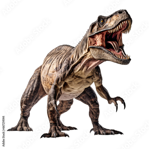 t rex dinosaur roaring with mouth open isolated on white background