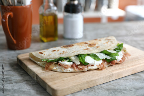 Italian cuisine   Piadina with Italian ham and cheese