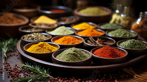 Herbs and spices: A collection of aromatic herbs and spices, highlighting flavor-rich, low-sodium seasoning alternatives photo