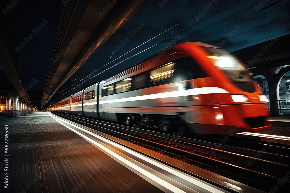 Train Passing By With Dynamic Light Trails, Indicating Speed