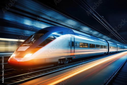 Train Passing By With Dynamic Light Trails, Indicating Speed