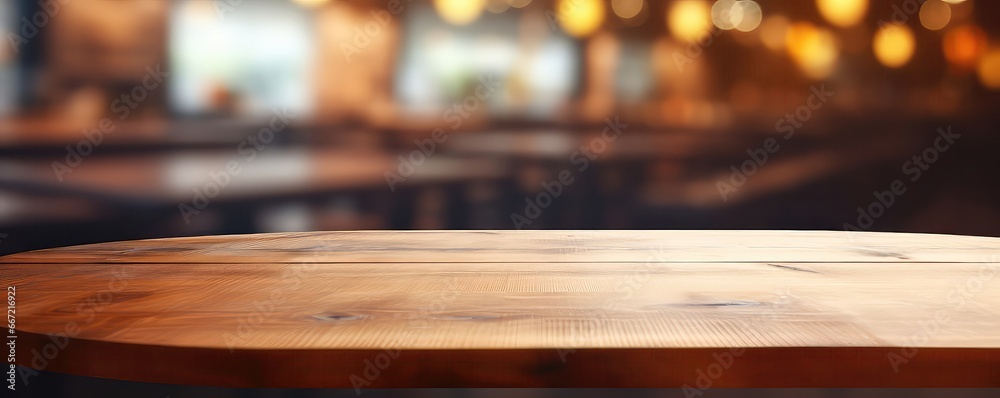 A Wooden Table In A Restaurant A Wooden Table In A Restaurant