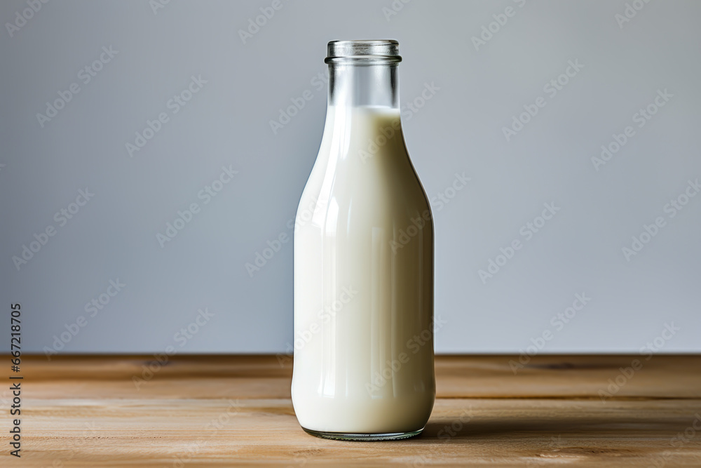a bottle of milk on a wooden table a bottle of milk on a wooden table