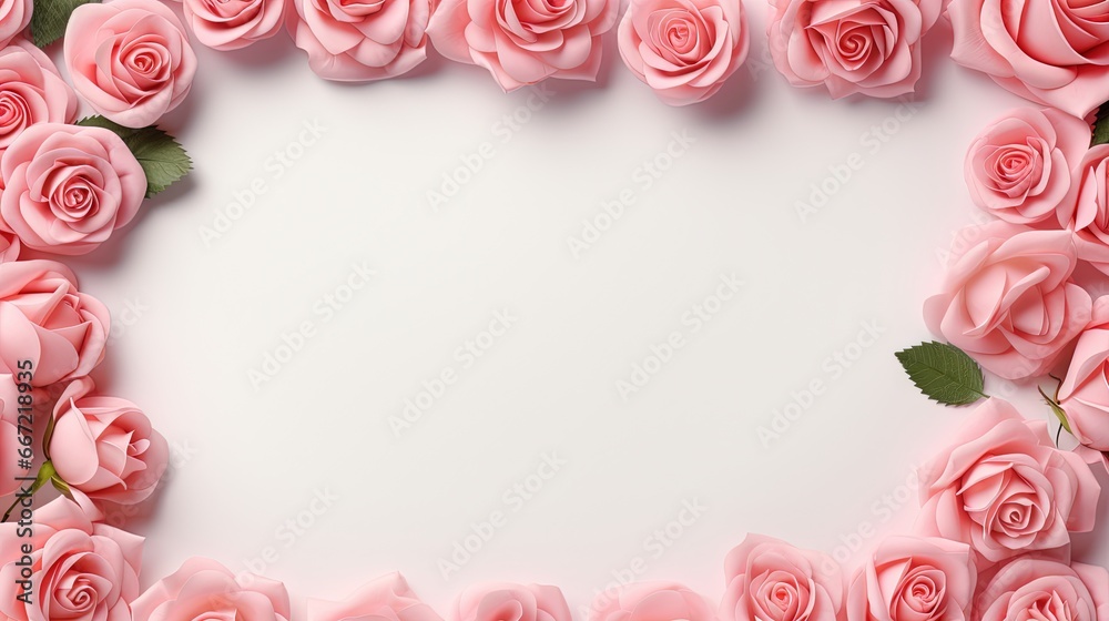  a group of pink roses arranged in a square shape on a white background.  generative ai
