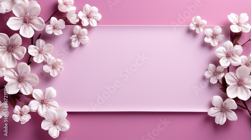  a pink background with white flowers and a pink paper sheet. generative ai