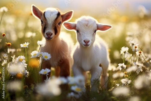 Little funny baby goats in the wild © Veniamin Kraskov