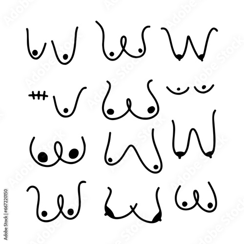 Vector illustration. Female anatomy set. Breast diseases. Mammalogy.
