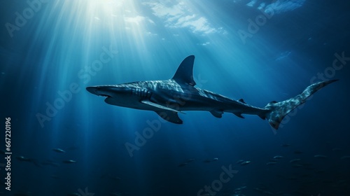 A hammerhead shark gliding effortlessly, its unique silhouette unmistakable. photo