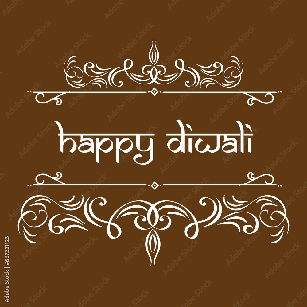 Happy Hindi font style Happy Diwali wishes, symmetric design, ceremonial Vector design.