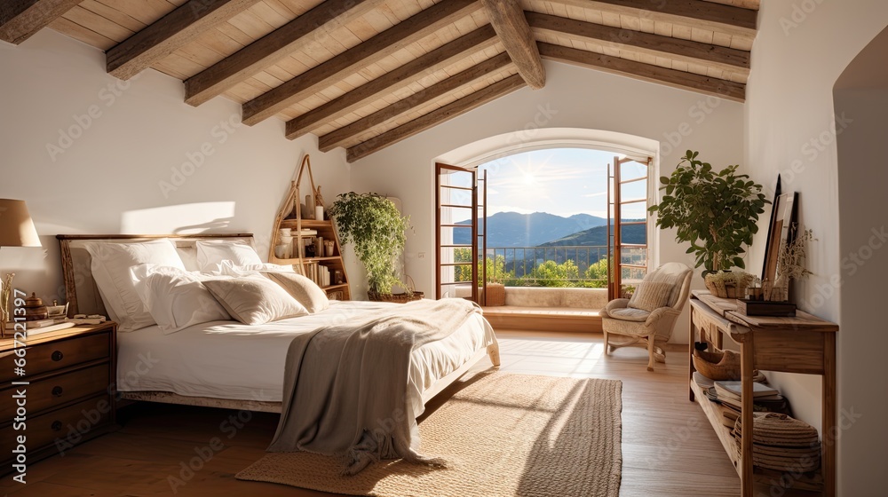 Bedroom interior in a luxurious Mediterranean style villa.