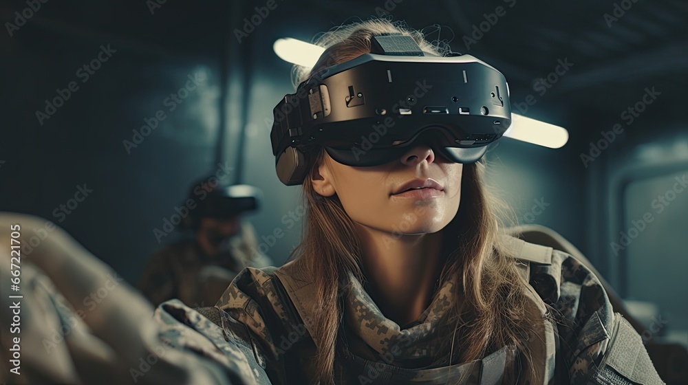 Portrait, as a soldier wearing VR glasses. Portrait, as a soldier wearing VR glasses.