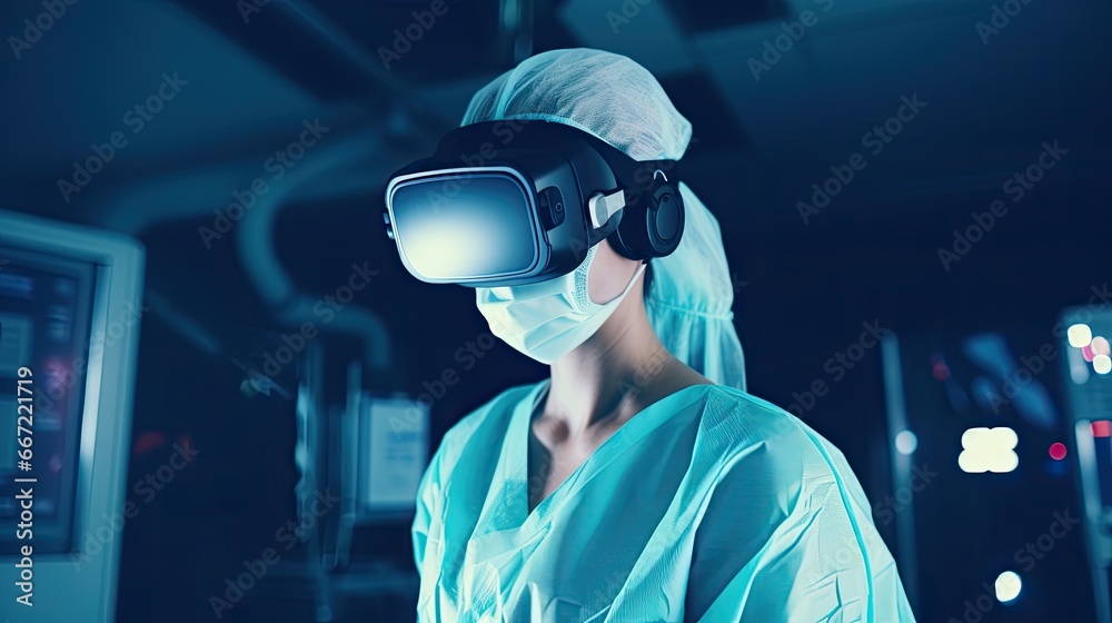 Doctor is working with VR glasses.