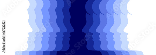 Men and women abstract vector banner background in white and blue color shades.