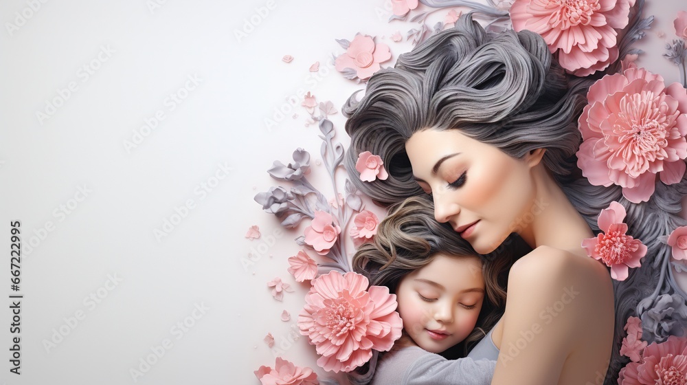  a mother and child are laying in a flowery bed.  generative ai