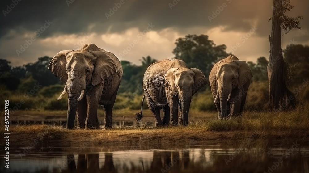 Obraz premium Elephants at a watering hole in the Kruger National Park