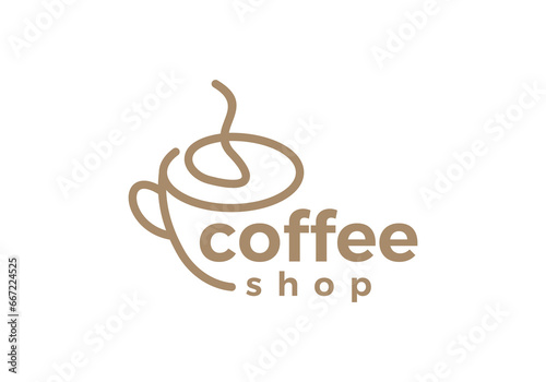 simple modern cup coffee, bean line logo design	
