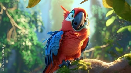 Blue red macaw on a tree in the jungle