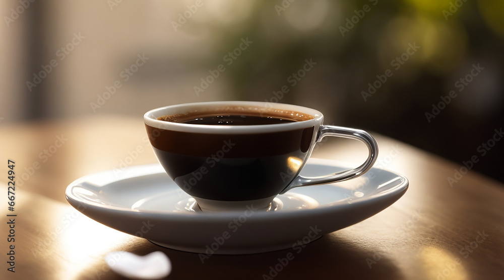 Fototapeta premium A Cup Of Coffee On A Saucer With A Spoon
