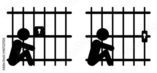 Detailed cell door. Prisoner, law enforcement and criminal justice sign. For handcuffs. Jail, bars prison icon. jailed hands. Slave iron. Prisoner or arrested man Locking up prisoners or slaves.