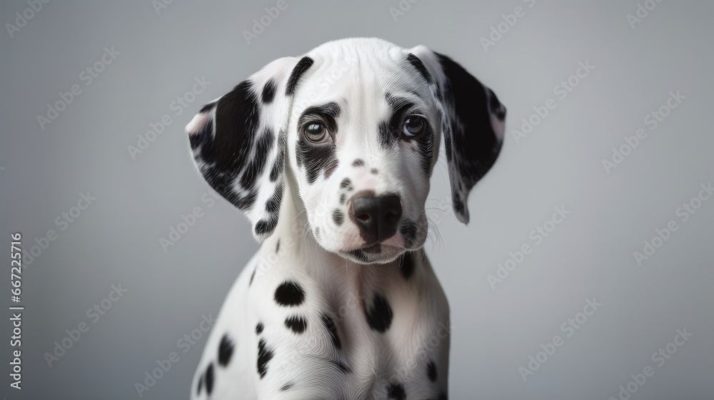 portrait of an adorable Dalmatian dog looking at the camera.