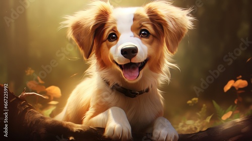 Cute little dog on the autumn leaves background. Dog portrait.
