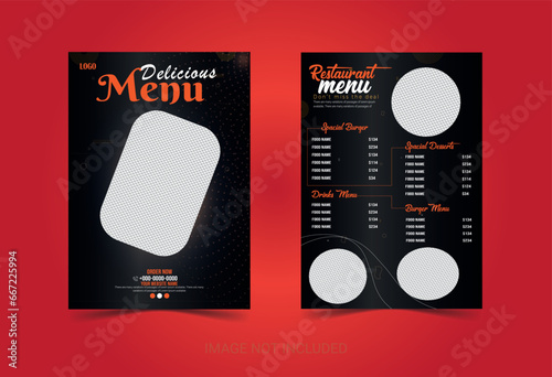 Business Food Menu card With the latest design that will make you stand out! Combined with Dark and Orange colors.