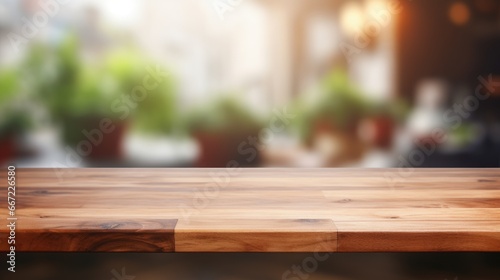 Empty wooden table on blurred window background
