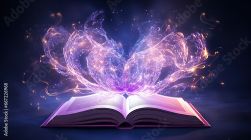  an open book with a butterfly shaped light coming out of it. generative ai