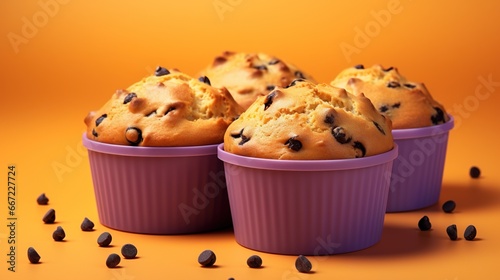  a group of muffins sitting in a purple cup.  generative ai