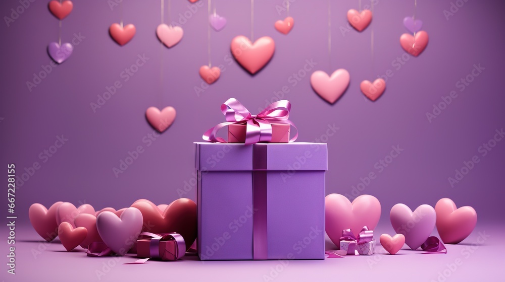  a purple gift box with a pink ribbon and a bow.  generative ai